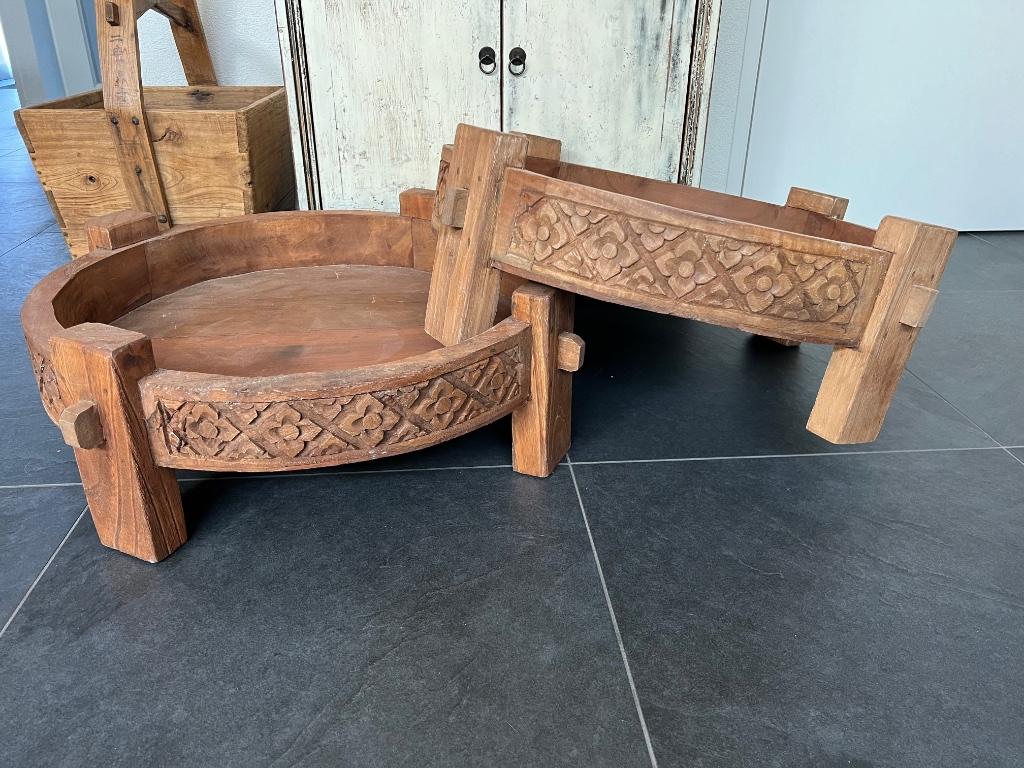 Chakki suar salontafel Indonesie houtsnijwerk massief tafel, Huis en Inrichting, Verburgt Vintage, 50 tot 100 cm, Rond, Nieuw