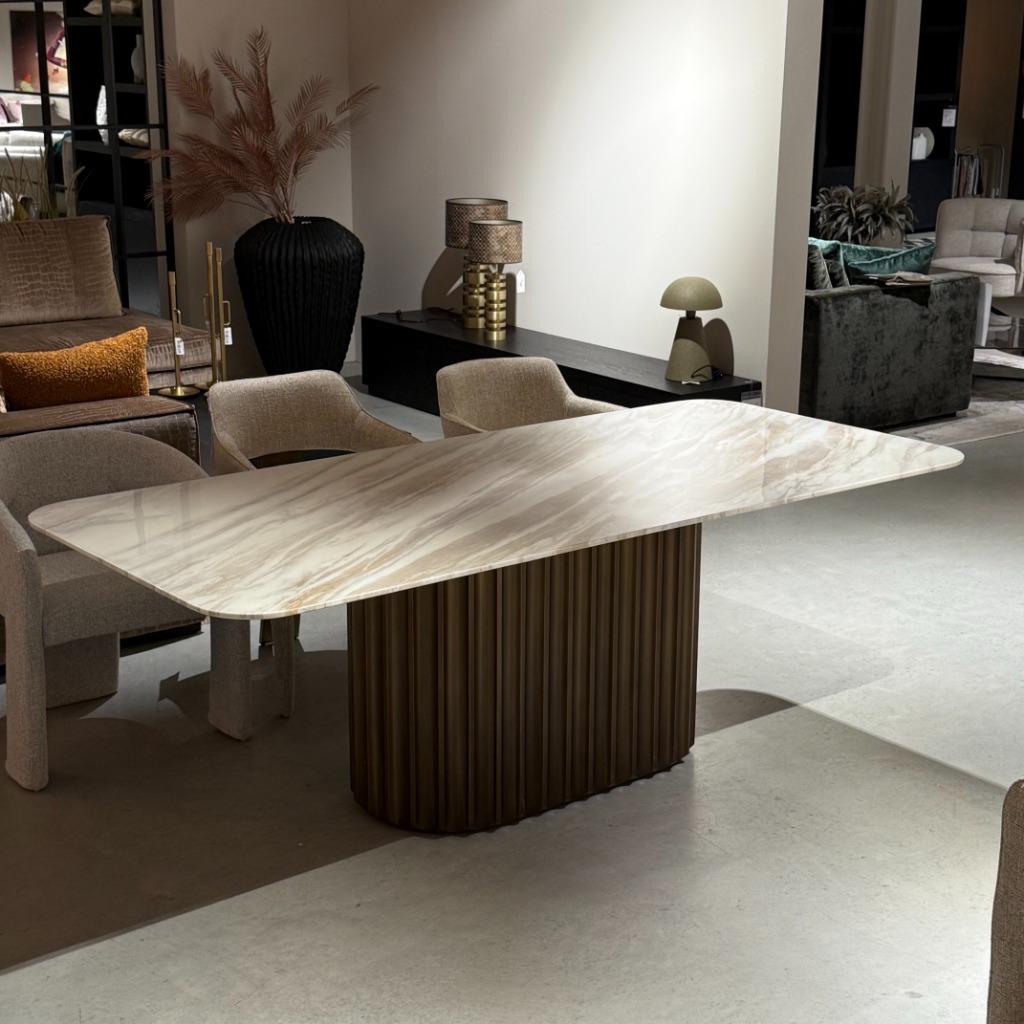 Tafel marmer beige taupe **luxury hotel chique 240cm**, Vijf personen of meer, Rechthoekig, Hotel chique Luxury, Nieuw