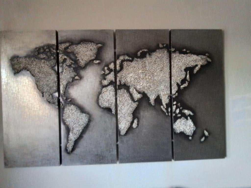 Wereldkaart Schilderij - Modern Design, Huis en Inrichting, Ophalen of Verzenden, Zo goed als nieuw