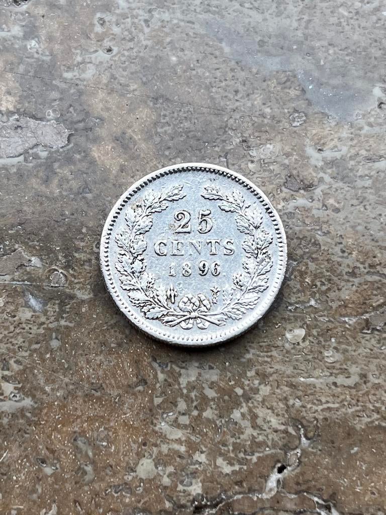 25 cent 1896 d Wilhelmina zeldzaam , mooie kwaliteit, Postzegels en Munten, Munten | Nederland, Zilver, 25 cent, Ophalen of Verzenden