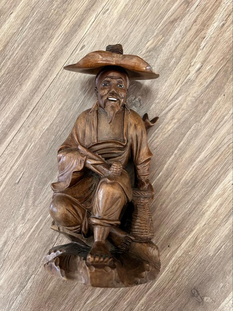 Chinees Houtsnijwerk Visser, Antiek en Kunst, Ophalen of Verzenden