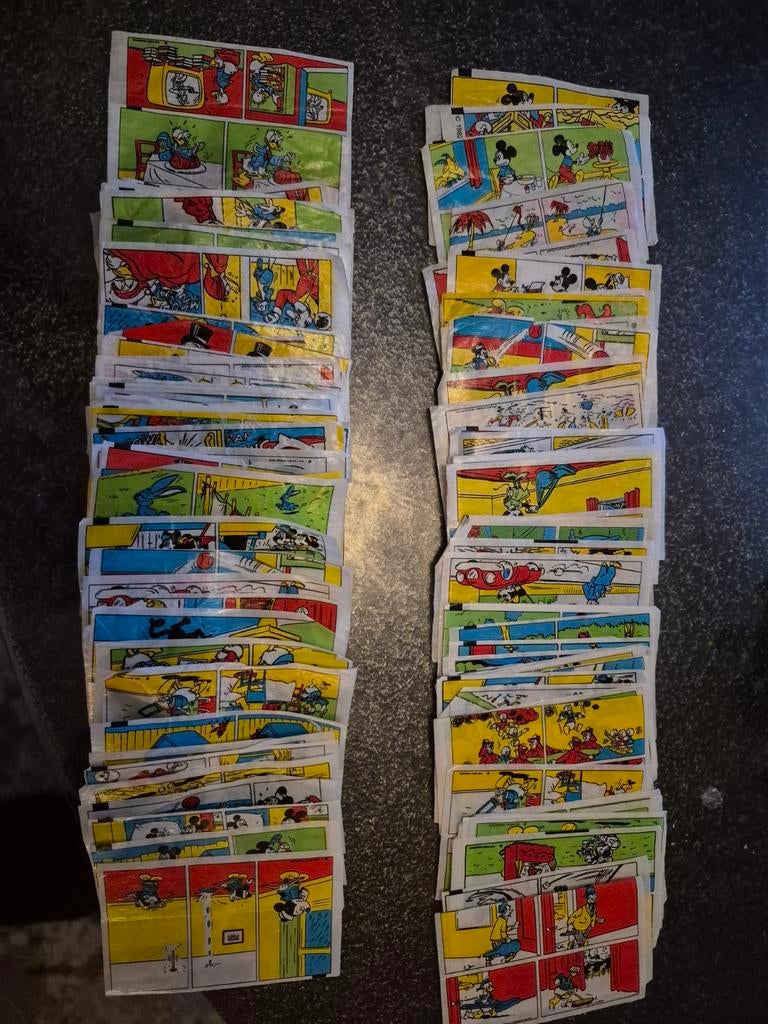 109 Kauwgomplaatjes Donald Duck & Mickey Mouse, Ophalen of Verzenden, Gebruikt, Strip of Tekenfilm