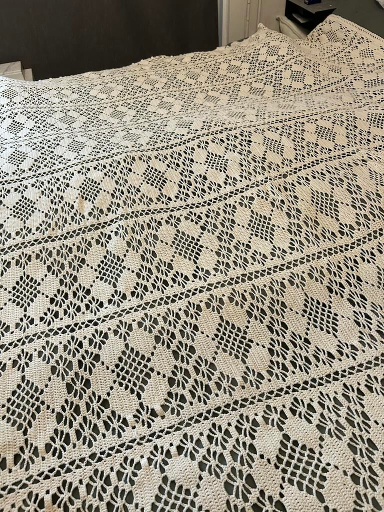 Oma’s vintage gehaakte bedden sprei, Tweepersoons, Ophalen of Verzenden, Zo goed als nieuw, X