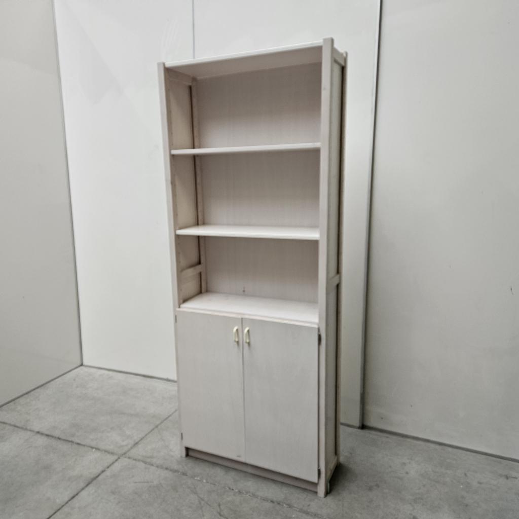 Massief houten lundiakast met deuren white-wash - 209x84x30, Huis en Inrichting, Niet ingevuld, Gebruikt, Niet ingevuld, Niet ingevuld