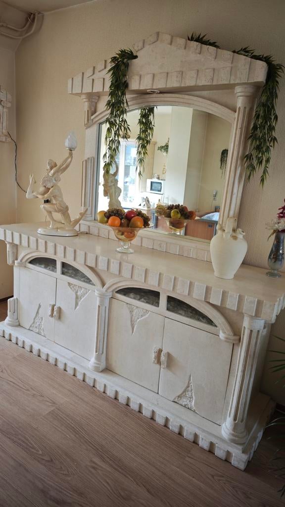 Decoratief dressoir met spiegel in klassieke stijl, Ophalen, Overige materialen, 150 tot 200 cm, Klassiek, Decoratief