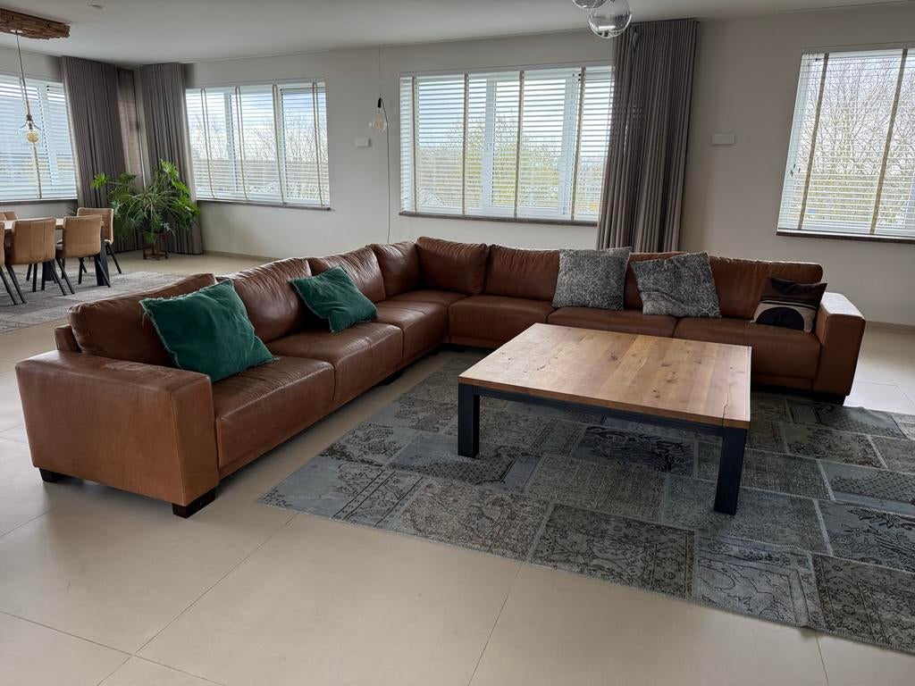 Comfortabele leren bankstelset met 2 fauteuils, Ophalen, Leer, Zo goed als nieuw, 75 tot 100 cm