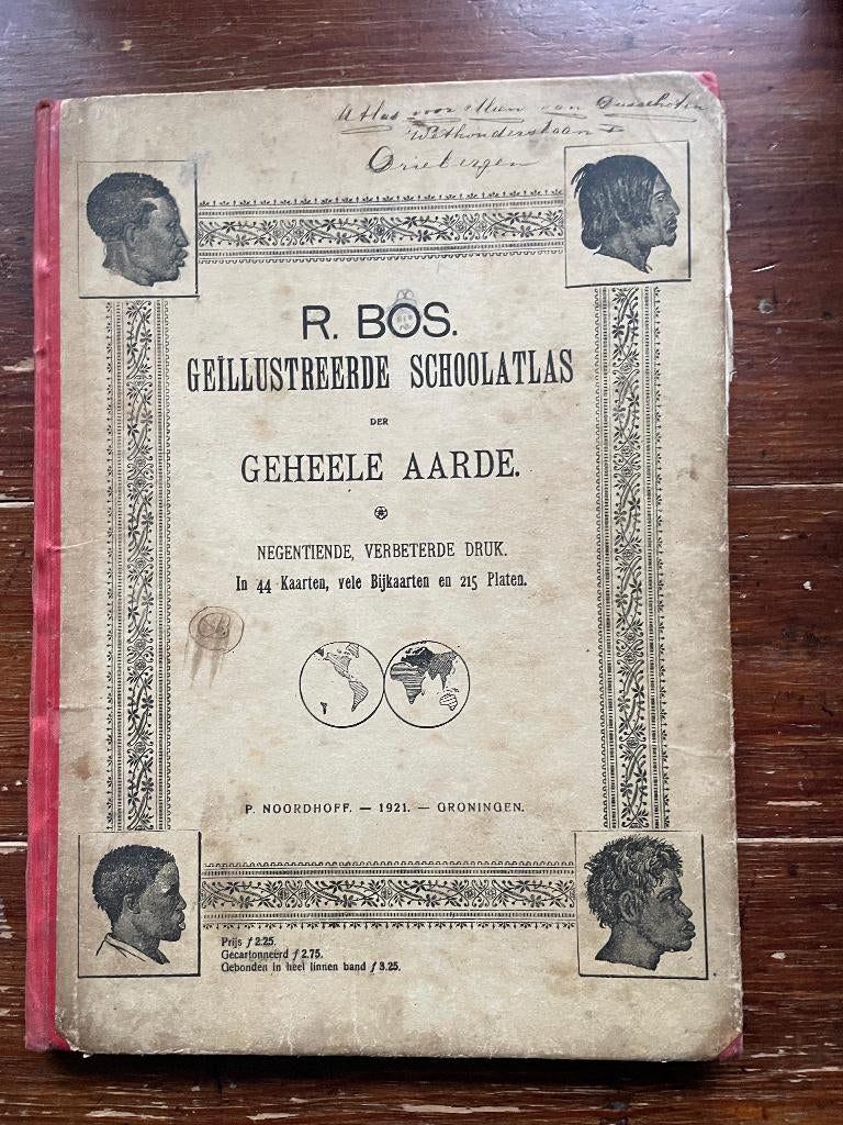 R. Bos Geïllustreerde schoolatlas der geheele aarde 1921, Gelezen, Bosatlas, Ophalen of Verzenden, Wereld
