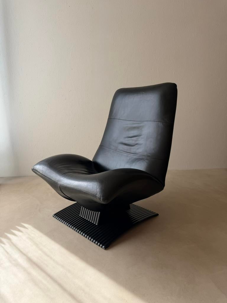 Artifort Wave F773 fauteuil Peter van der Ham zwart leer 80s, Ophalen of Verzenden, Gebruikt, Leer, Dutch design