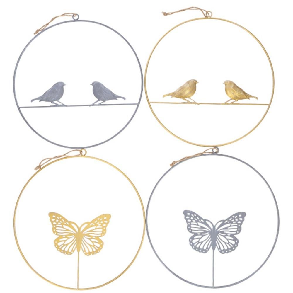 VOGELTJE & VLINDER - HANG DECORATIE - GRIJS & GOUD, Ophalen of Verzenden, Nieuw