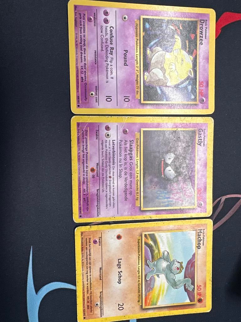 Pokémon kaarten: Drowzee, Gastly, Machop, Ophalen of Verzenden, Gebruikt, Meerdere kaarten