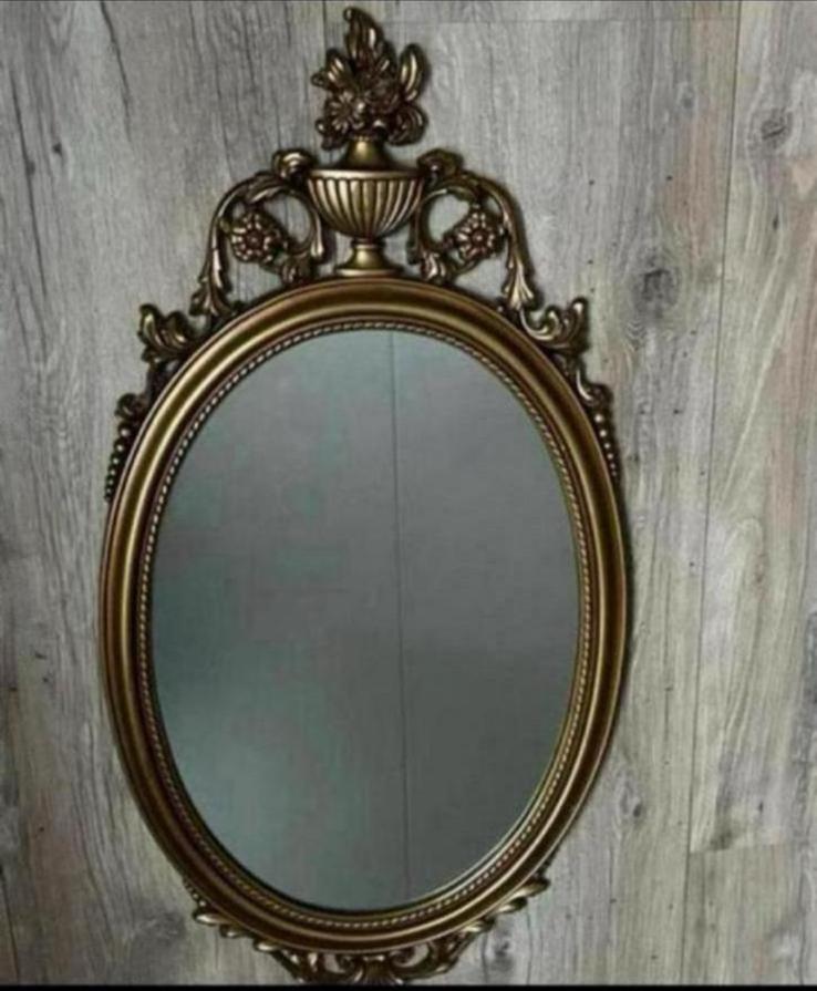 Vintage art deco ovaalvormige spiegel goudkleurig, Ophalen, Ovaal, Minder dan 50 cm, Minder dan 100 cm