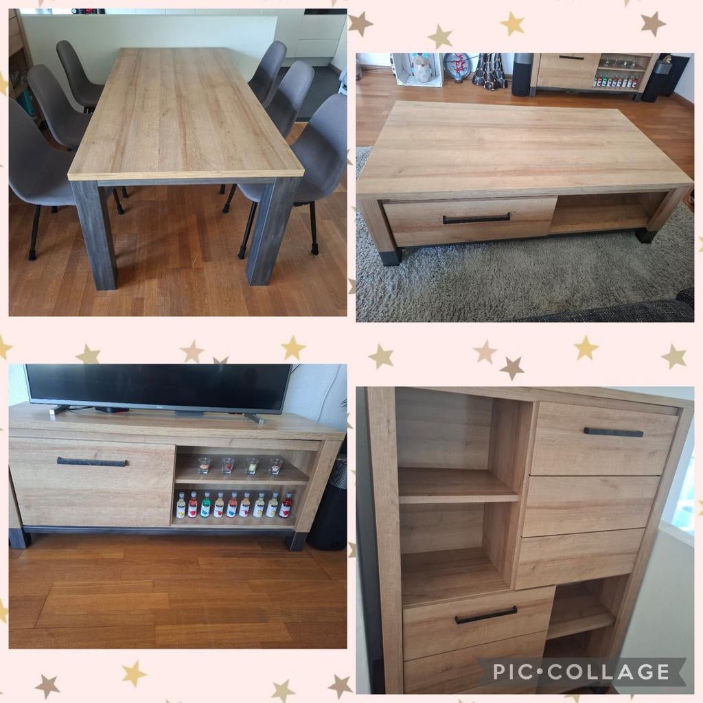Meubel set: kast, tafel met 6 stoelen, salontafel, tv kast, Ophalen