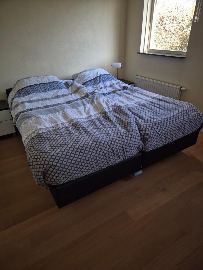 Dubbel auping boxspring bed, Ophalen, Gebruikt, Zwart, Tweepersoons