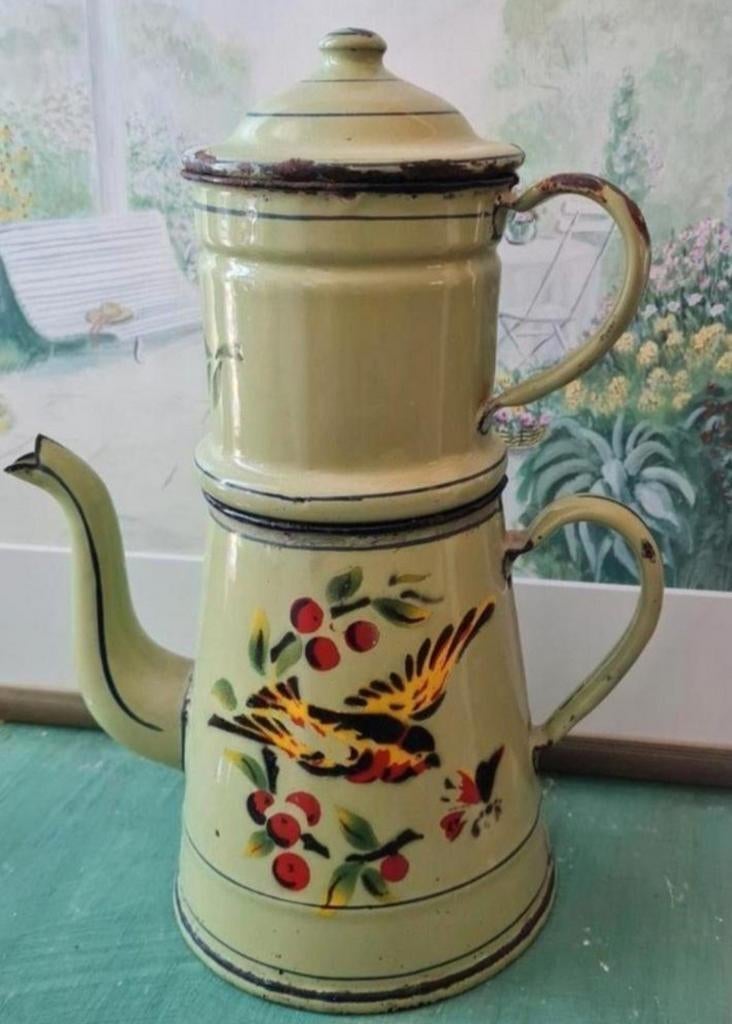 Bijzondere antieke emaille koffiepot/cafetiere, Antiek en Kunst, Antiek | Emaille, Ophalen of Verzenden