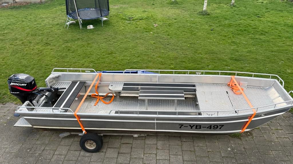 Aluminium boot met Mercury buitenboordmotor, Ophalen, Gebruikt, Aluminium, 30 tot 50 pk