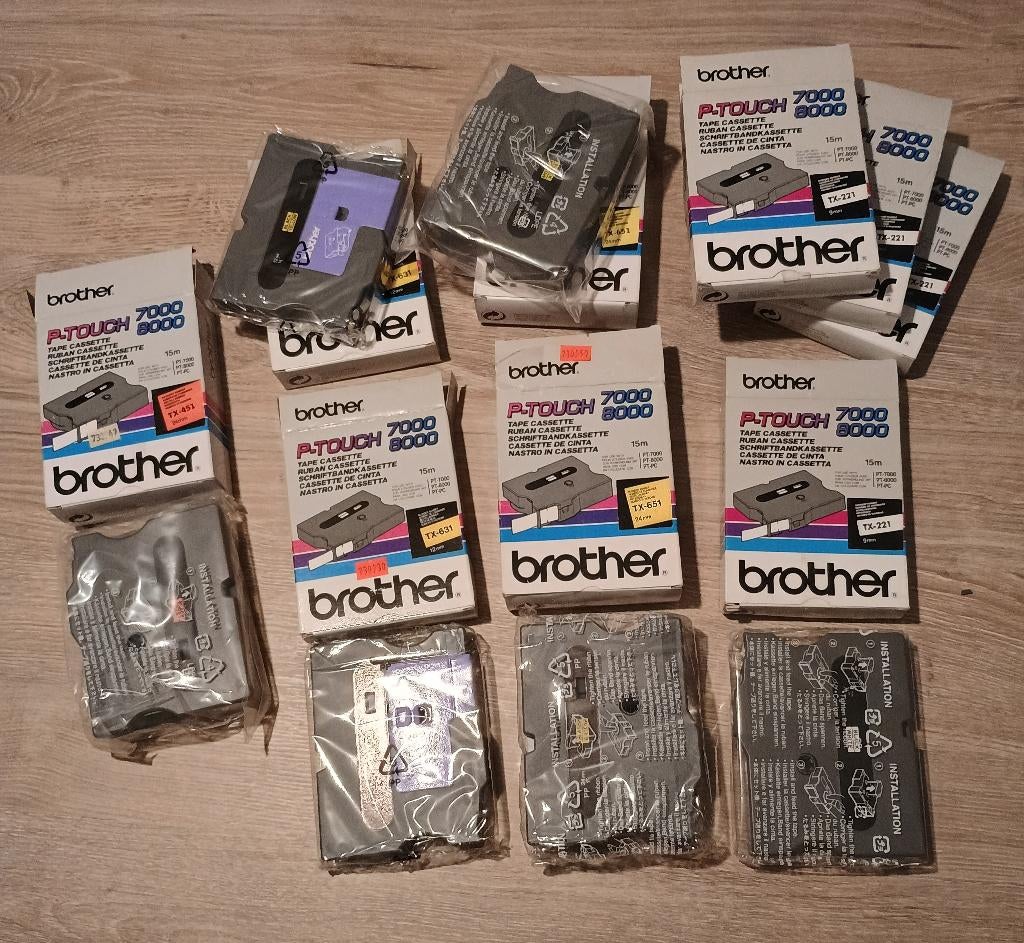 9x Brother p-touch tape 9 12 24 mm 15m pt-7000 pt-8000 pt-pc, Ophalen of Verzenden, Nieuw, Tape-label, Brother