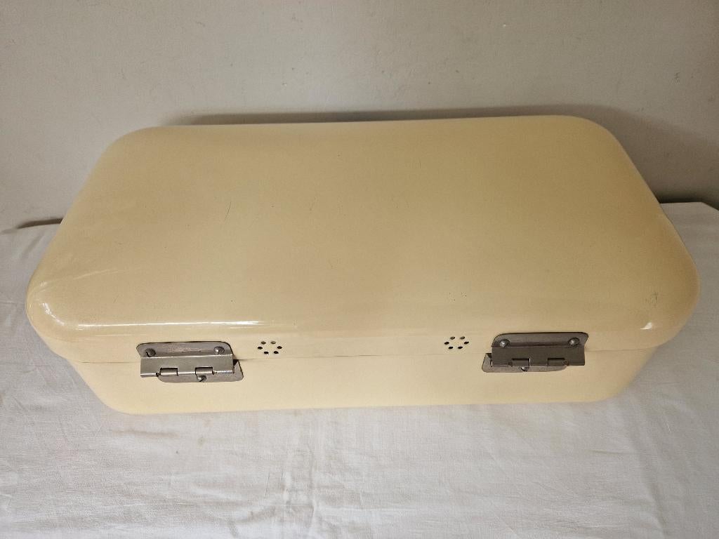 Vintage ecrukleurig geëmailleerde broodtrommel., Ophalen of Verzenden