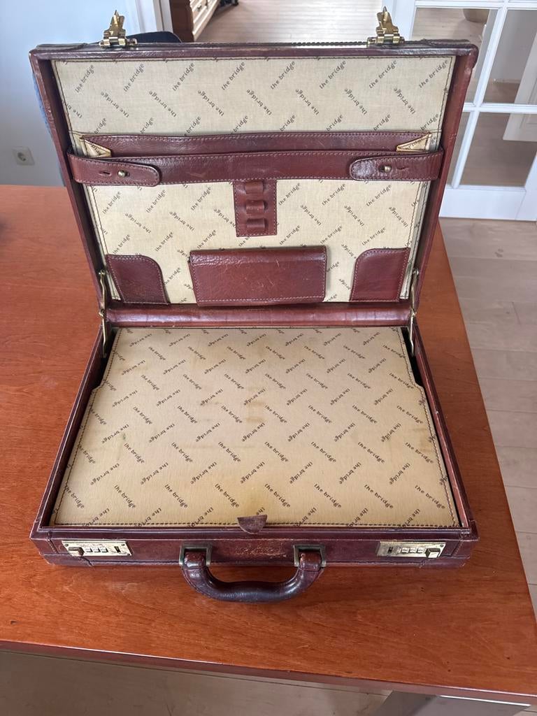 Vintage The Bridge Attache Koffer - Chique Patina, 40 tot 60 cm, Gebruikt, Bruin, Minder dan 35 cm