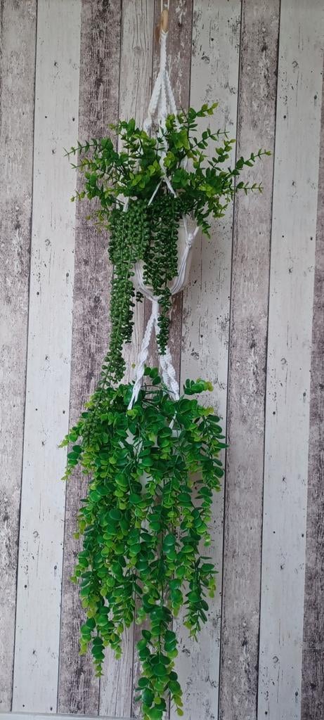Boho handmade dubbele plantenhanger, Boho, Nieuw, Ophalen of Verzenden, Natuurlijk materiaal