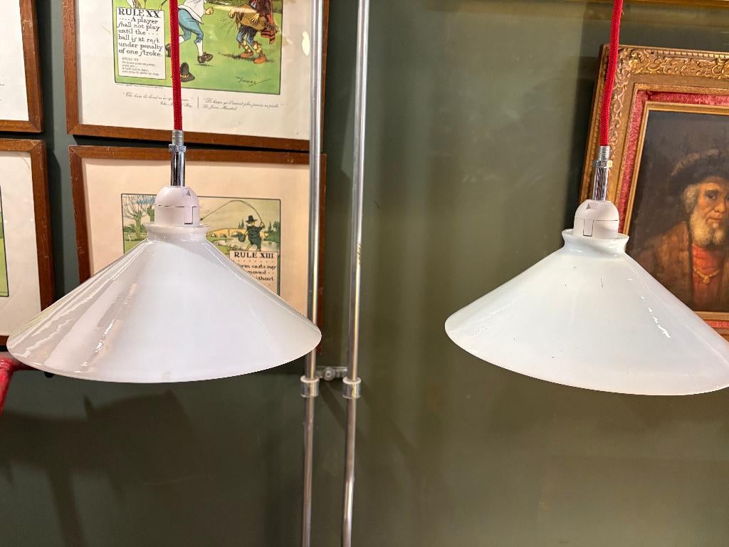 Set van 2 Vintage Melkglas Glazen Opaline Hanglamp Wit, Ophalen of Verzenden