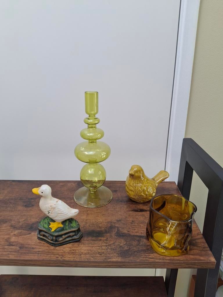 Accessoires: kandelaar, waxinelichtje, vogel en gans, Huis en Inrichting, Ophalen of Verzenden, Zo goed als nieuw, Groen