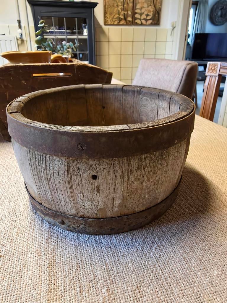 Landelijke oud houten bak / trog, Ophalen of Verzenden, Rond, Hout, Minder dan 30 cm