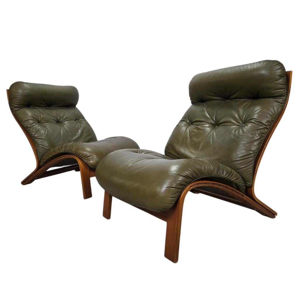 2x Rybo Rykken Ry-Wing chair vintage jaren 60 Scandinavisch, Ophalen, Gebruikt, 75 tot 100 cm, Leer