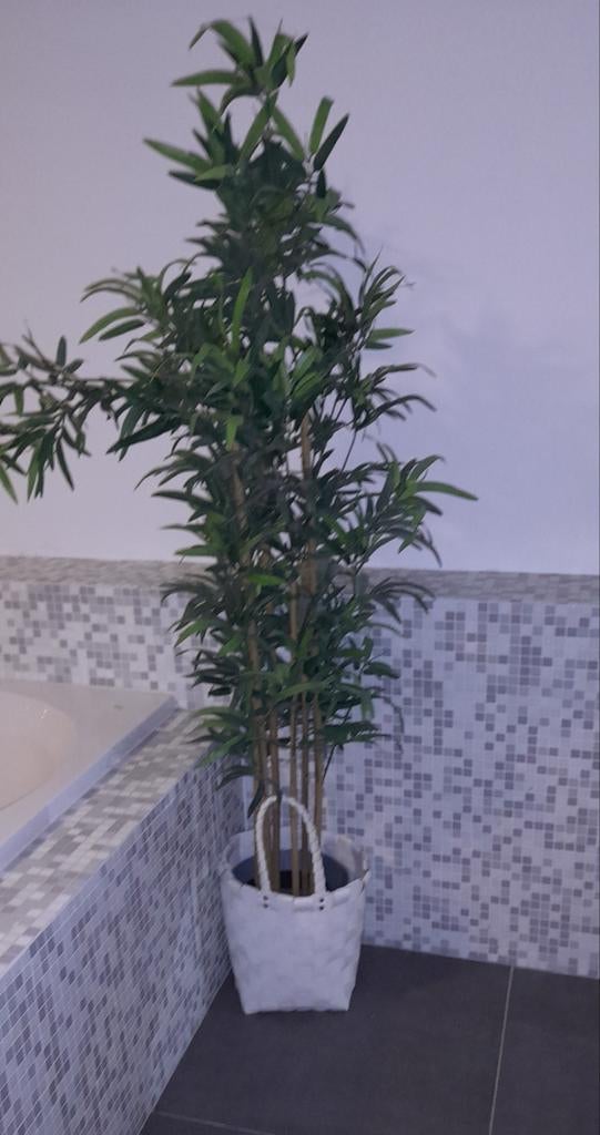 Grote bamboe kunstplant 175cm incl. witte mand, Ophalen, Binnen, Groen, Onderhoudsvrij