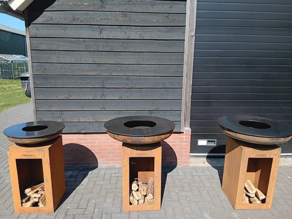 BBQ Plancha met cortenstaal vuurschaal en sokkel, Ophalen of Verzenden, Nieuw, Met accessoires