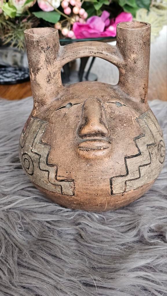 Oude aardenwerk Portret Vaas Zuid-Afrikaanse Volkskunst, Ophalen of Verzenden