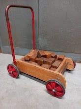 Loopwagen met blokken retro, Ophalen, Gebruikt, Duw- of Trekspeelgoed