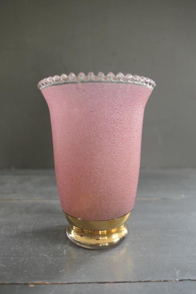 Art Deco Booms glas vaas suikerglas roze goud, Verzenden