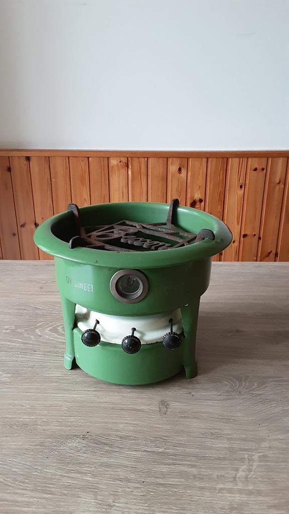 EMAILLE RESEDA GROEN 3 PITS PETROLEUMSTEL MERK BECCON., Ophalen of Verzenden