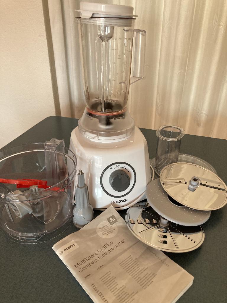 Te koop Bosch Food processor MultiTalent 3 800 W Wit., Ophalen of Verzenden, Zo goed als nieuw, 3 snelheden of meer