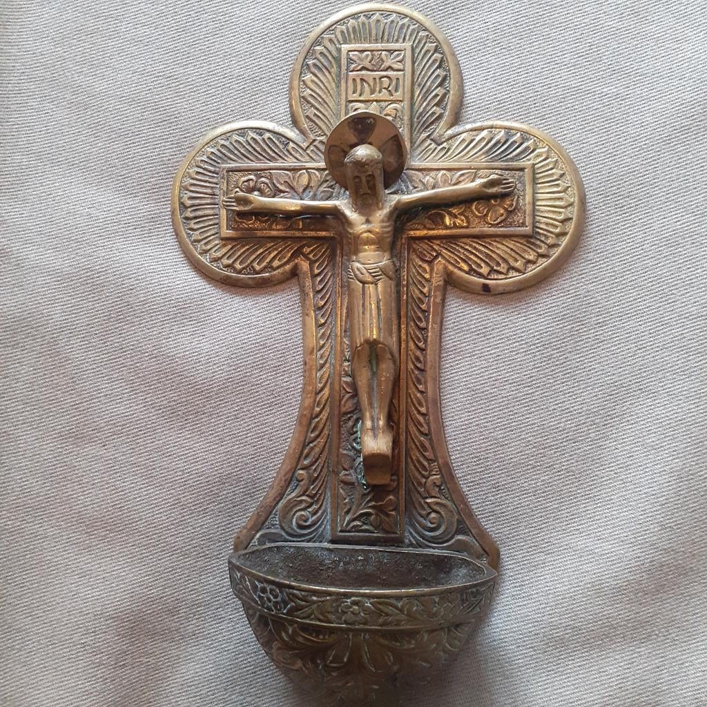 Art Deco messing "wijwaterbakje" Antiek, Verzamelen, Religie, Gebruikt, Ophalen of Verzenden