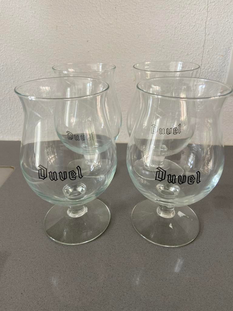 Vier Duvel bierglazen, doorzichtige D, Ophalen, Gebruikt, Bierglas