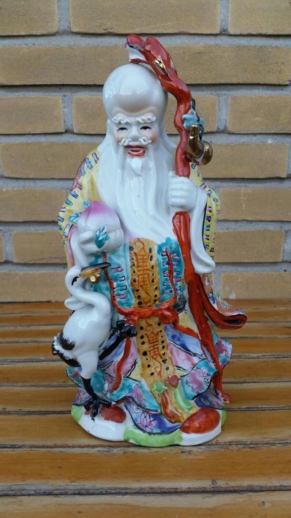 Vintage porseleinen beeld van de Chinese god Shou Lao, Antiek en Kunst, Ophalen of Verzenden, 20 - 50 cm, Steen of Keramiek, Beeld
