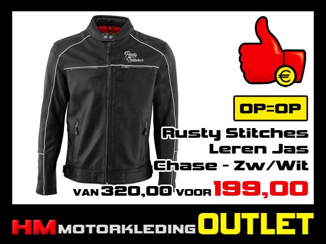 Leren Motorjas Rusty Stitches Chase Zwart/Wit - MEN, Info@huybersmotoren.nl, HM - Sale, NL, Jas | leer