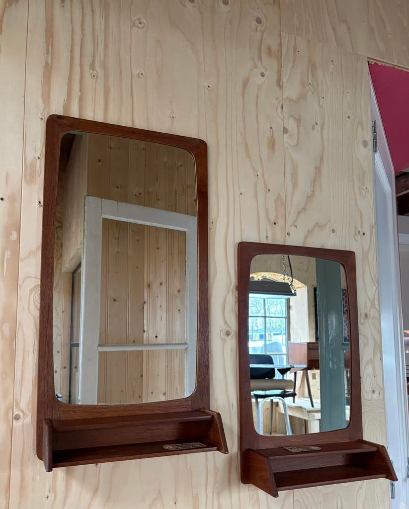 Deense teakhouten halspiegel wandspiegel spiegel Vintage, Minder dan 50 cm, Ophalen of Verzenden, X, Minder dan 100 cm