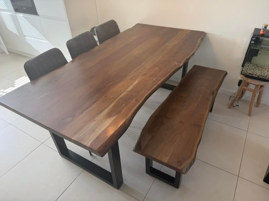 Eettafel, Bankje en Salontafel set Boomstam hout !, Ophalen of Verzenden