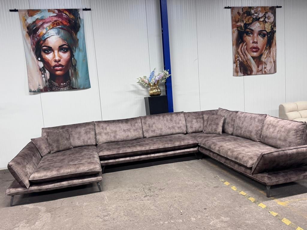 ZGAN Luxe Velvet Velours Design U-Bank - Taupe - 405cm, Huis en Inrichting, Banken | Bankstellen, -, -, Hoekbank, 300 cm of meer