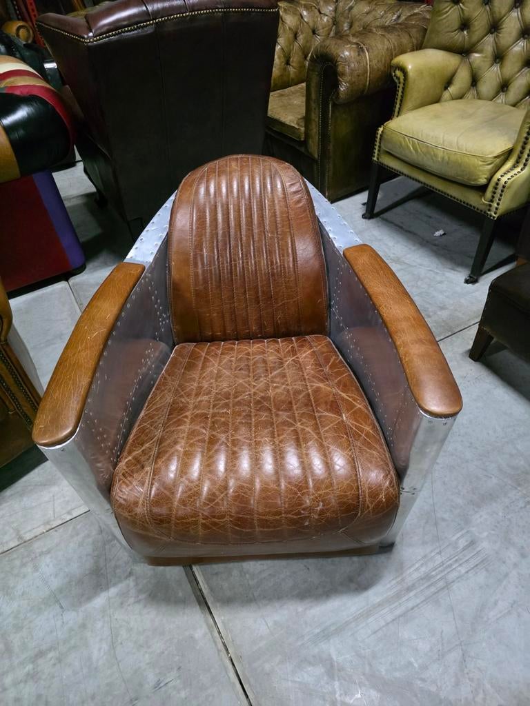 Aviator Fauteuil Vintage Leer - GRATIS BEZORGING, Huis en Inrichting, Fauteuils, Gebruikt, Onbekend, 75 tot 100 cm, Ophalen of Verzenden