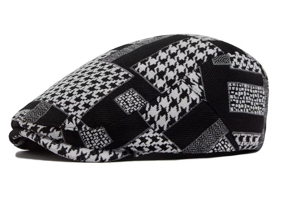 Zwart witte houndstooth flat cap (platte pet), Verzenden, Nieuw, Pet