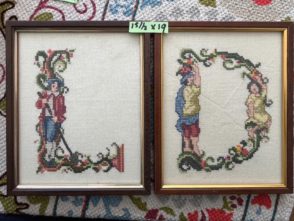 Letters L en D geborduurd en ingelijst (15,5 x 19 cm), Huis en Inrichting, Woonaccessoires | Schilderijen, Tekeningen en Foto's