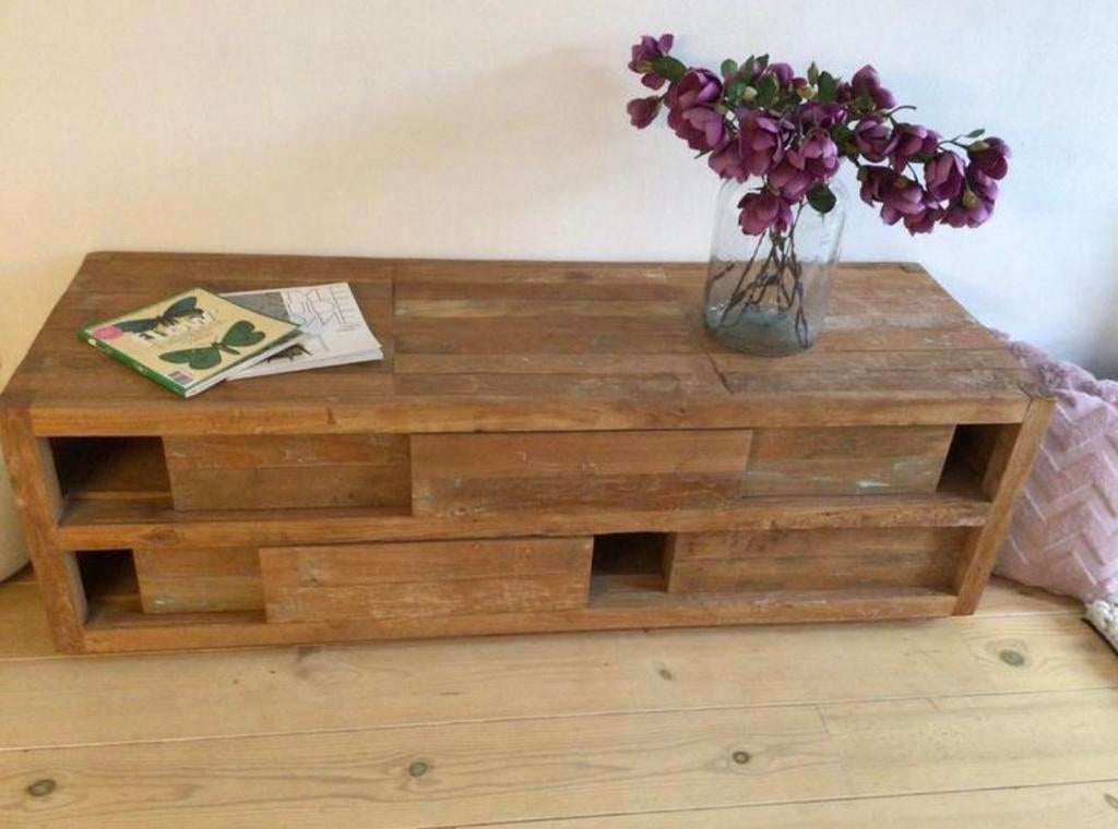 Laag dressoir van indonesisch sloophout, Ophalen, Gebruikt, 150 tot 200 cm, Indonesische stijl