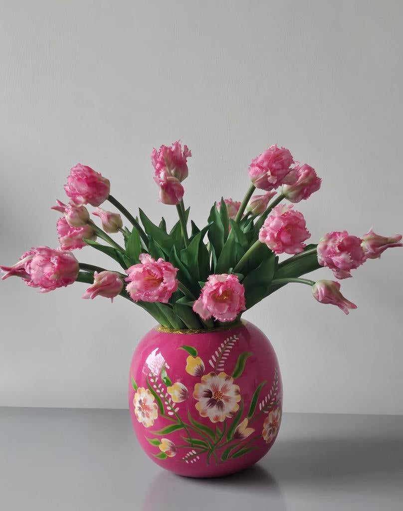Colmore handbeschilderde vaas met 20 papegaai tulpen, Ophalen, Nieuw, Overige kleuren, Minder dan 50 cm