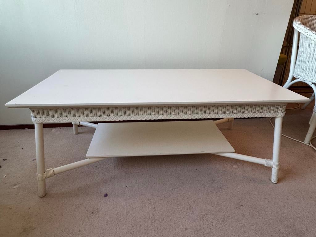 Vintage Lloyd Loom Tafel - 119,5 x 58,5 x 45,5 cm, Ophalen, Overige materialen, Gebruikt, 50 tot 100 cm