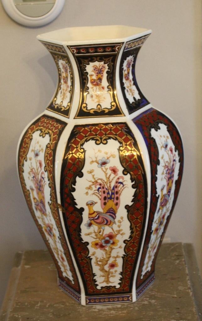 vaas met vogel en bloemen, Huis en Inrichting, Woonaccessoires | Vazen, Gebruikt, Overige kleuren, Aardewerk of Porselein, Ophalen of Verzenden