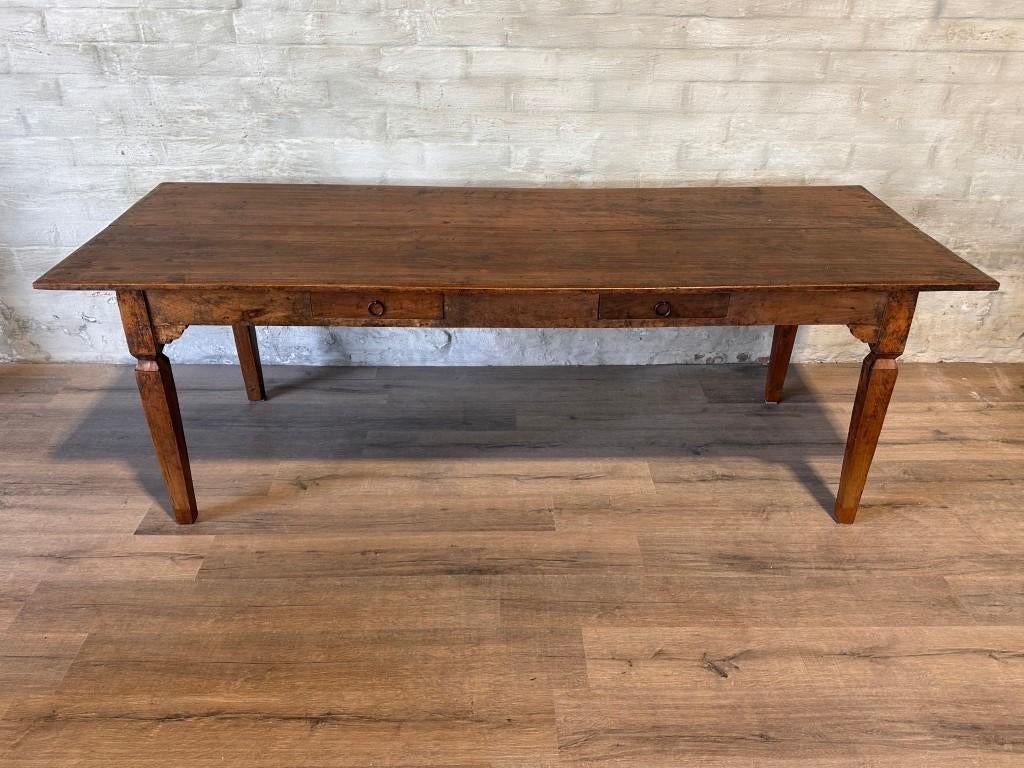 Antieke boerentafel - 233 x 96,5 cm + 77 cm hoog / 2 lades, Ophalen of Verzenden