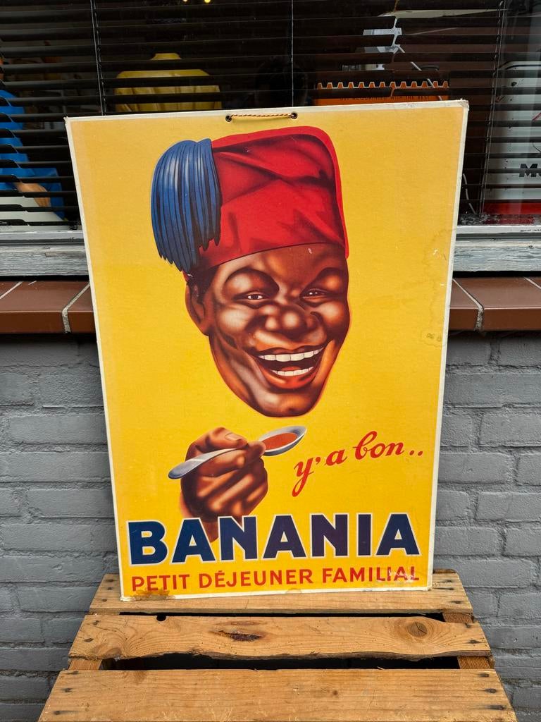 Vintage Banania reclameposter, Ophalen, Gebruikt, Reclamebord